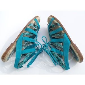 Tempest Turquoise Suede Elaphe Flat Espadrilles 41